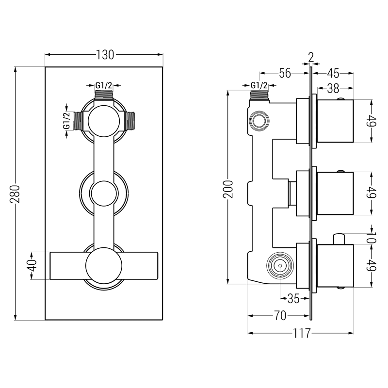Mexen Cube DR02 recessed bathtub and shower set with 30 cm rain shower head, black - 77503DR0230-70