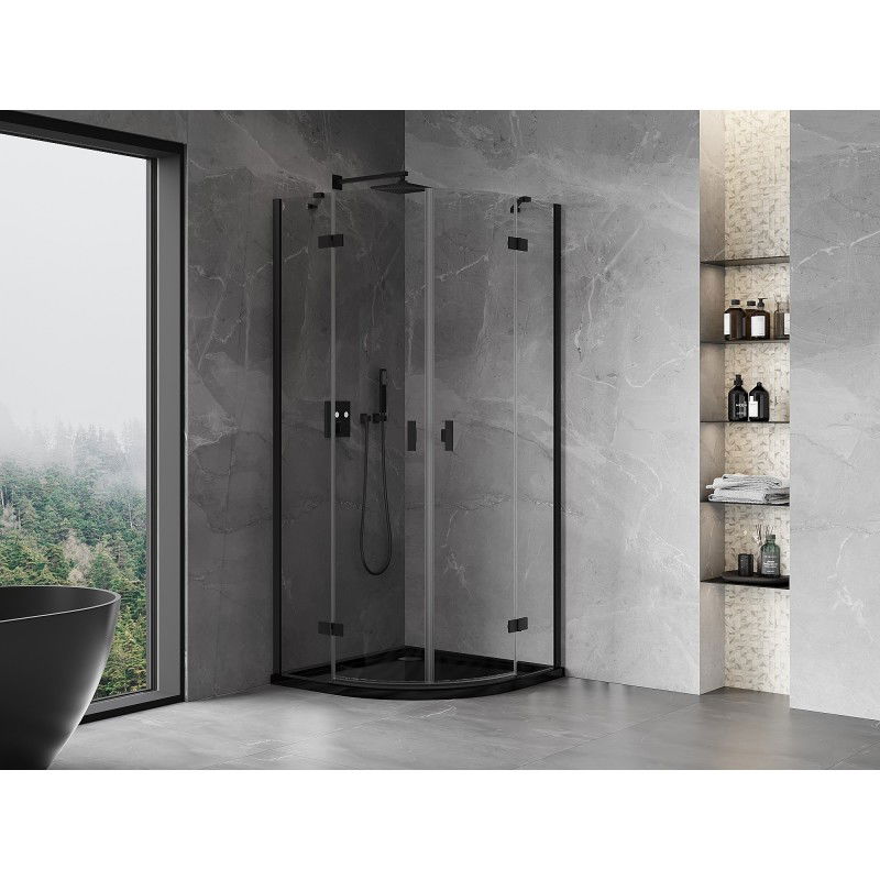 Mexen Mist semicircular tilting shower enclosure 80 x 80 cm, transparent, black - 8A33-080-080-70-00