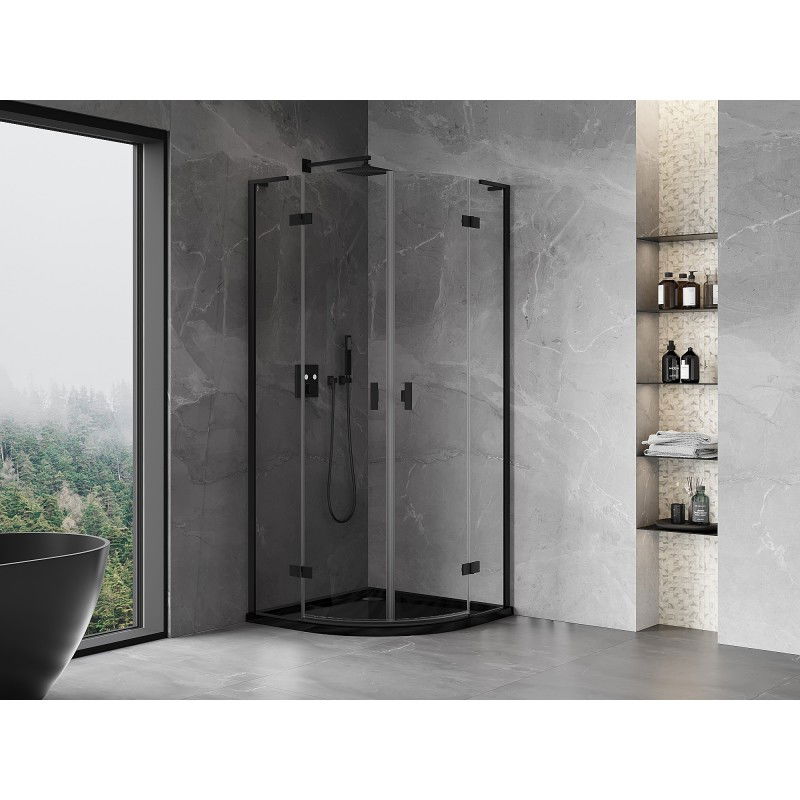 Mexen Mist L semi-circular hinged shower cabin 90 x 90 cm, transparent, black - 8A33L-090-090-70-00