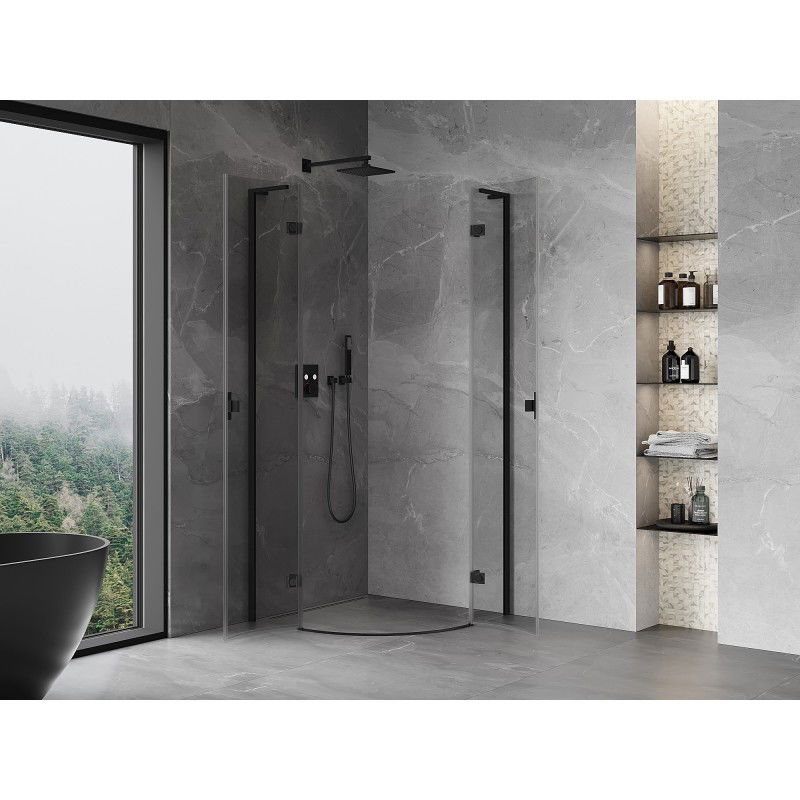 Mexen Mist L semi-circular swing shower cabin 100 x 100 cm, transparent, black - 8A33L-100-100-70-00