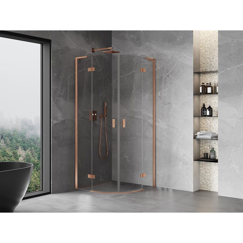 Mexen Mist L semi-circular pivot shower enclosure 90 x 90 cm, transparent, brushed copper - 8A33L-090-090-65-00
