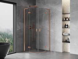 Mexen Mist L semi-circular pivot shower enclosure 90 x 90 cm, transparent, brushed copper - 8A33L-090-090-65-00