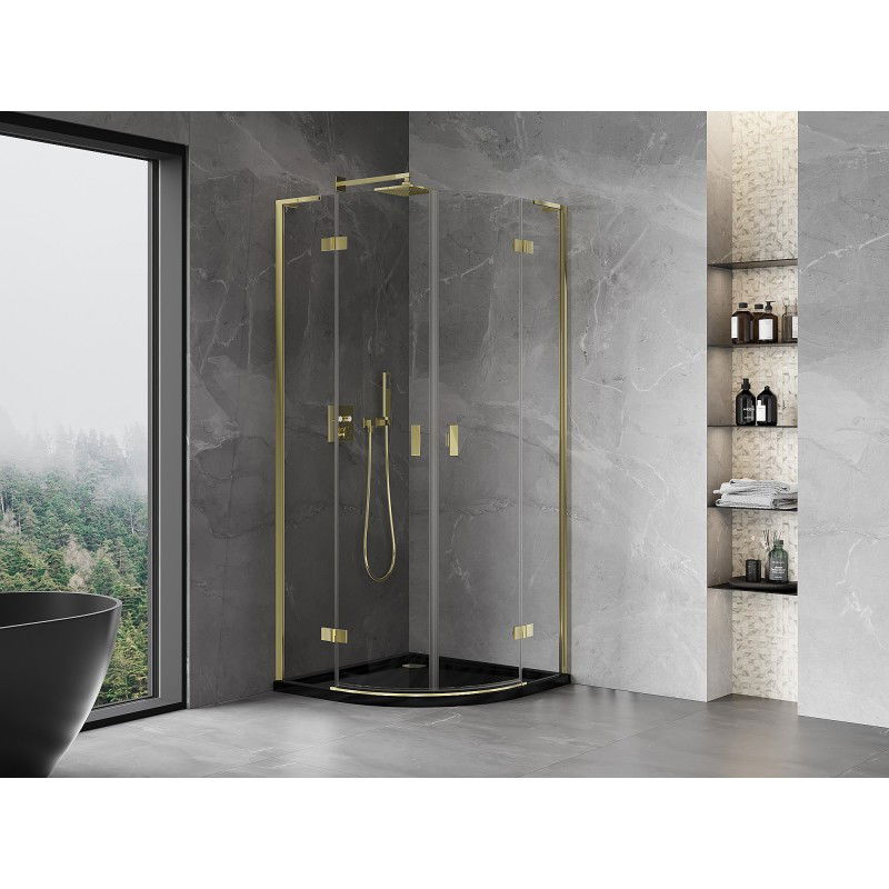 Mexen Mist L Semi-circular Hinged Shower Cabin 90 x 90 cm, Transparent, Gold - 8A33L-090-090-50-00