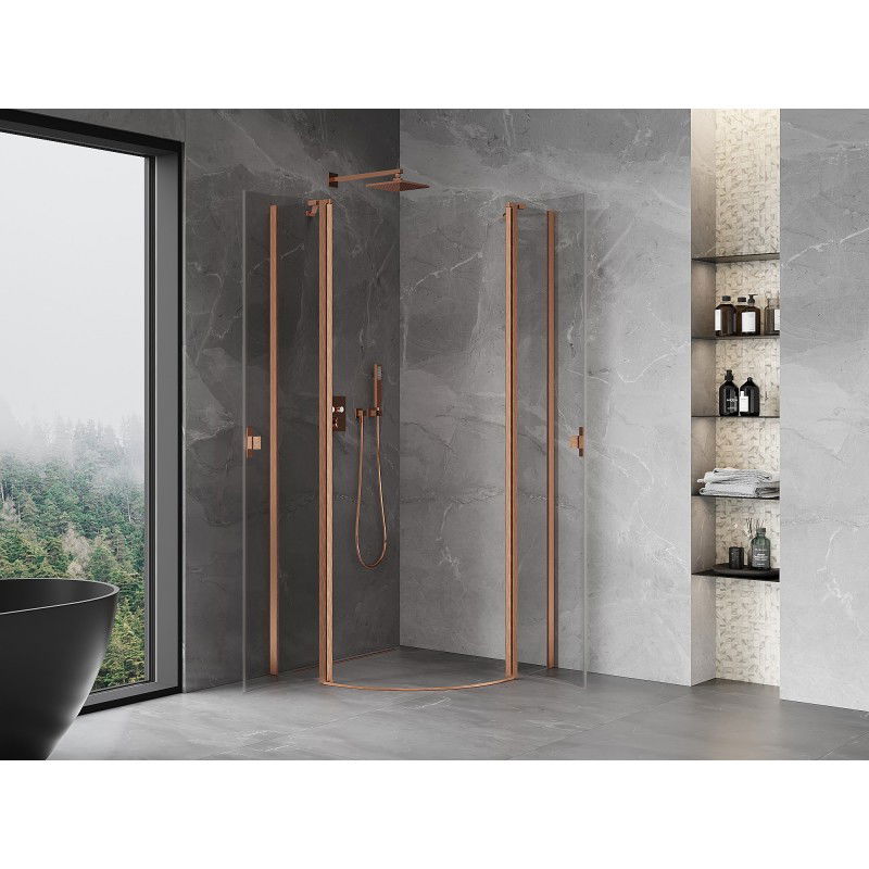 Mexen Mist semi-circular hinged shower cabin 80 x 80 cm, transparent, brushed copper - 8A32-080-080-65-00