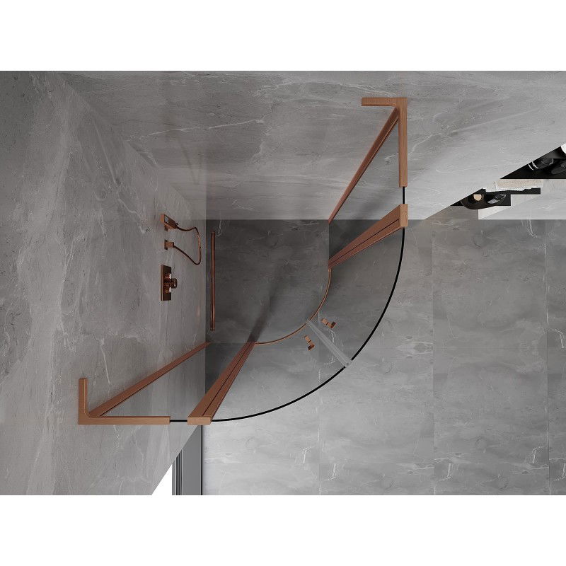 Mexen Mist L semi-circular shower enclosure, hinged 100 x 100 cm, transparent, brushed copper - 8A32L-100-100-65-00