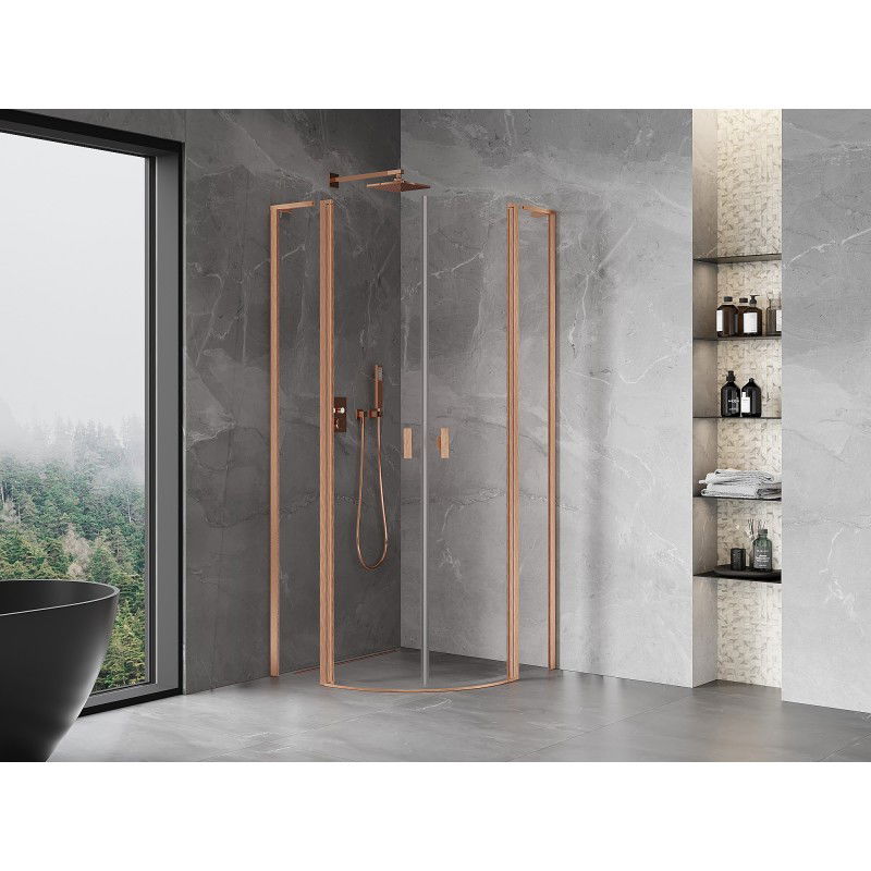 Mexen Mist L semi-circular shower enclosure, hinged 100 x 100 cm, transparent, brushed copper - 8A32L-100-100-65-00