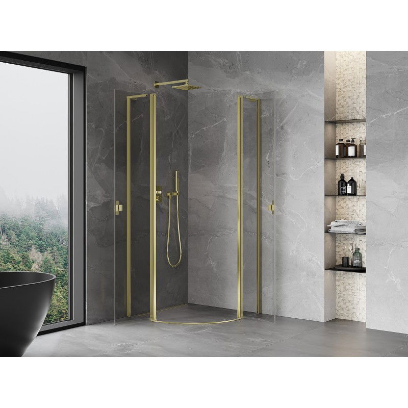 Mexen Mist L semi-circular shower enclosure with hinged door 100 x 100 cm, transparent, gold - 8A32L-100-100-50-00