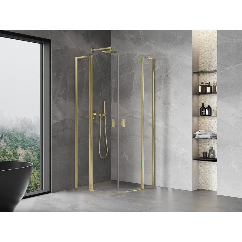 Mexen Mist L semi-circular shower enclosure with hinged door 100 x 100 cm, transparent, gold - 8A32L-100-100-50-00
