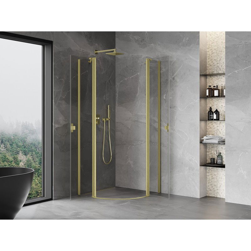 Mexen Mist semi-circular shower enclosure, hinged 80 x 80 cm, transparent, brushed gold - 8A32-080-080-55-00