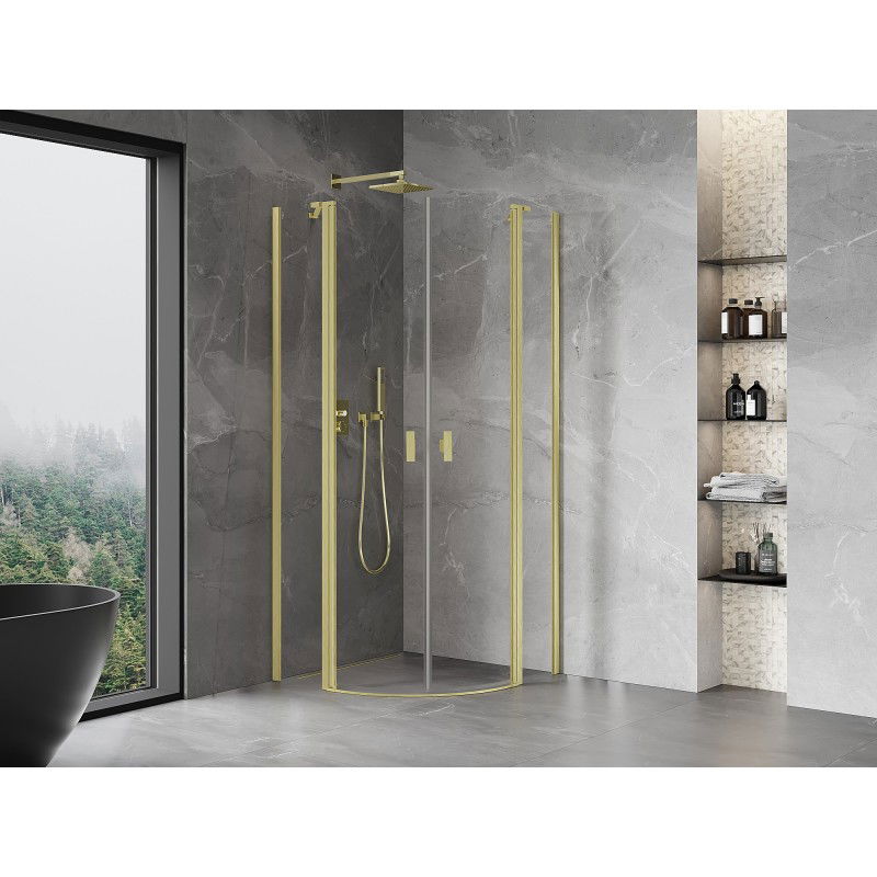 Mexen Mist semi-circular shower enclosure, hinged 80 x 80 cm, transparent, brushed gold - 8A32-080-080-55-00