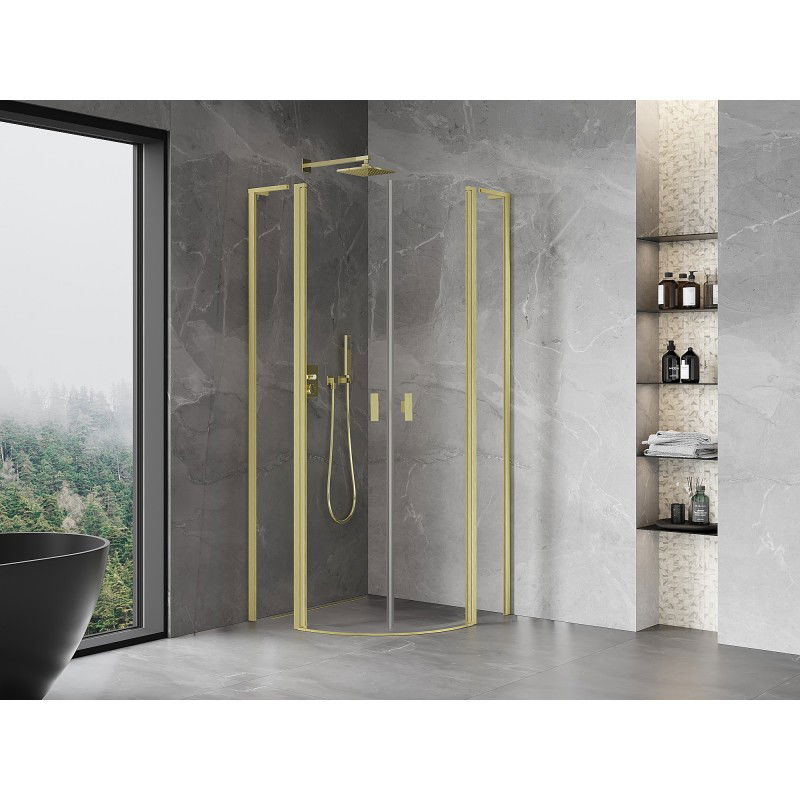 Mexen Mist L semi-circular hinged shower enclosure 100 x 100 cm, transparent, brushed gold - 8A32L-100-100-55-00