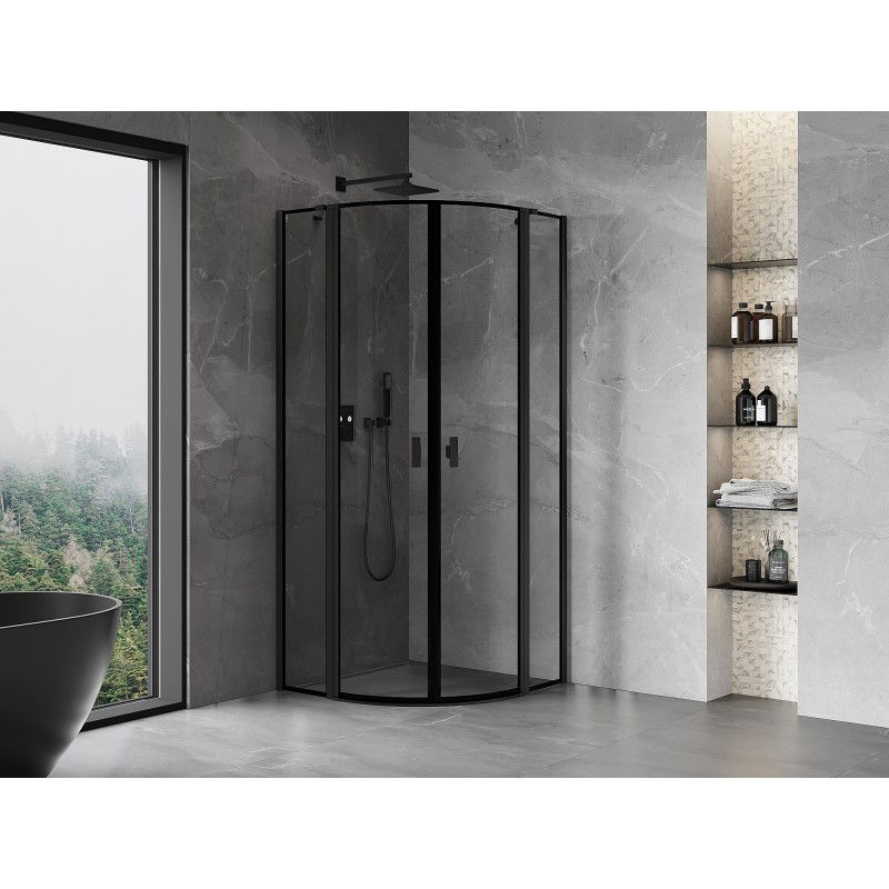 Mexen Mist semi-circular shower enclosure swing door 90 x 90 cm, black frame, black - 8A32-090-090-70-70
