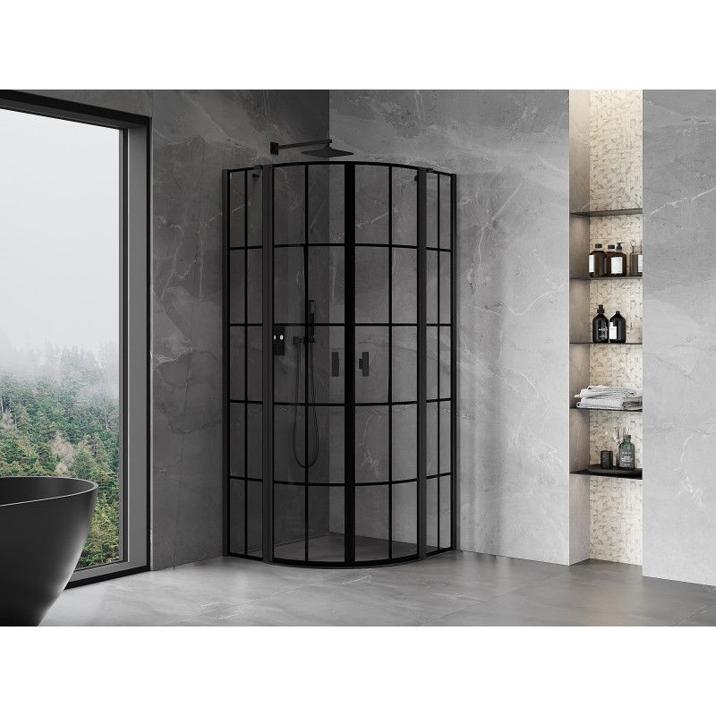 Mexen Mist semi-circular shower enclosure with hinged doors 90 x 90 cm, black grid, black - 8A32-090-090-70-77