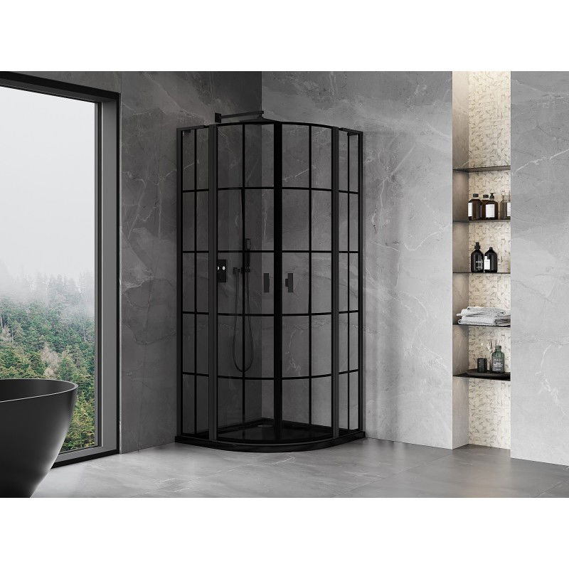 Mexen Mist L Semi-circular Shower Enclosure Hinged 80 x 80 cm, Black Grid, Black - 8A32L-080-080-70-77