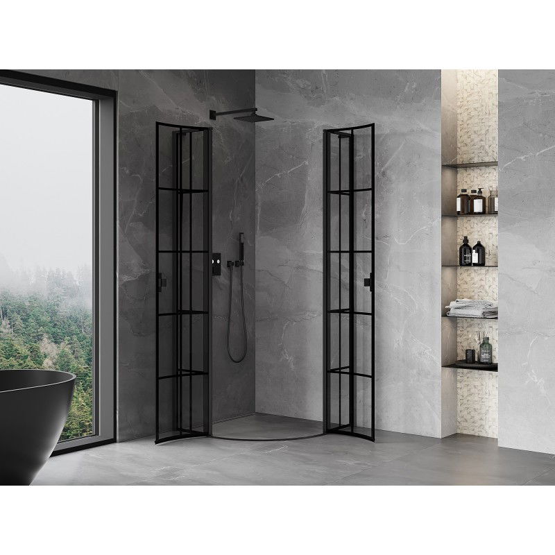 Mexen Mist L Semi-circular Shower Enclosure Hinged 80 x 80 cm, Black Grid, Black - 8A32L-080-080-70-77
