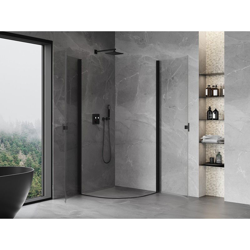 Mexen Mist semi-circular shower cabin with hinged doors 80 x 80 cm, transparent, black - 8A31-080-080-70-00