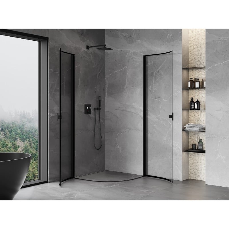 Mexen Mist semi-circular shower cabin hinged 90 x 90 cm, black frame, black - 8A31-090-090-70-70