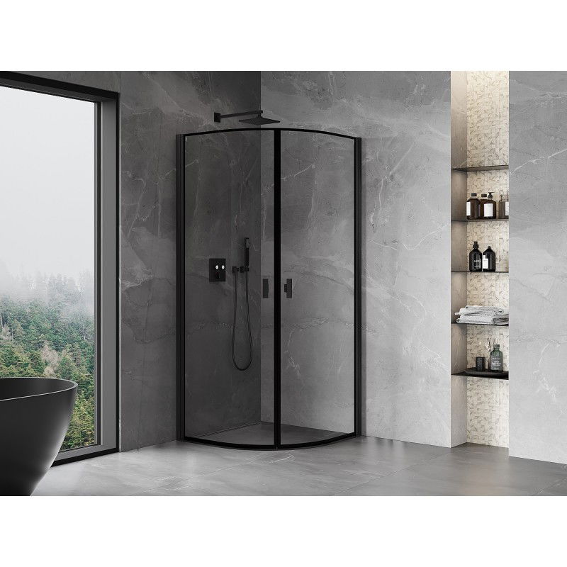 Mexen Mist semi-circular shower cabin with swinging door 80 x 80 cm, black frame, black - 8A31-080-080-70-70