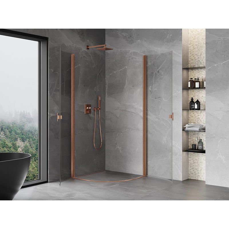 Mexen Mist semicircular pivot shower enclosure 90 x 90 cm, transparent, brushed copper - 8A31-090-090-65-00