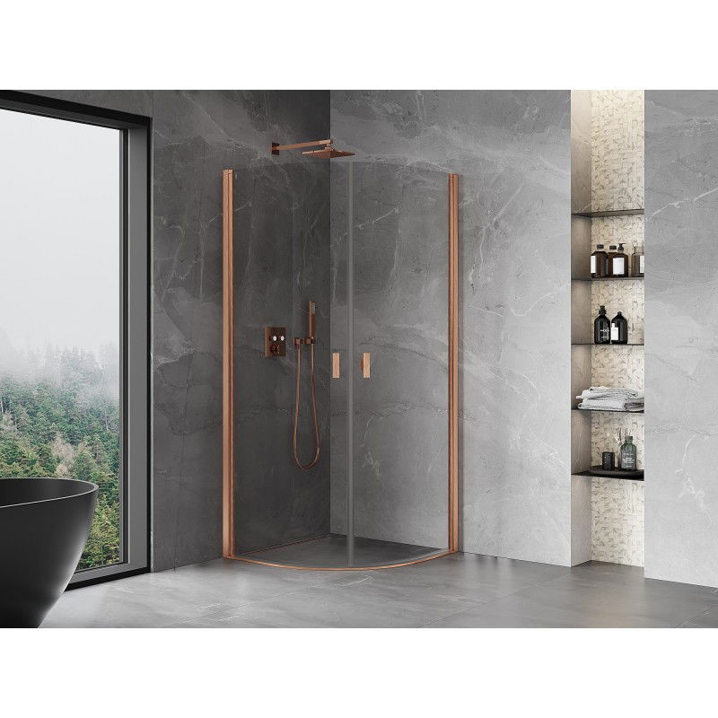 Mexen Mist semi-circular shower enclosure with hinged door 80 x 80 cm, transparent, brushed copper - 8A31-080-080-65-00