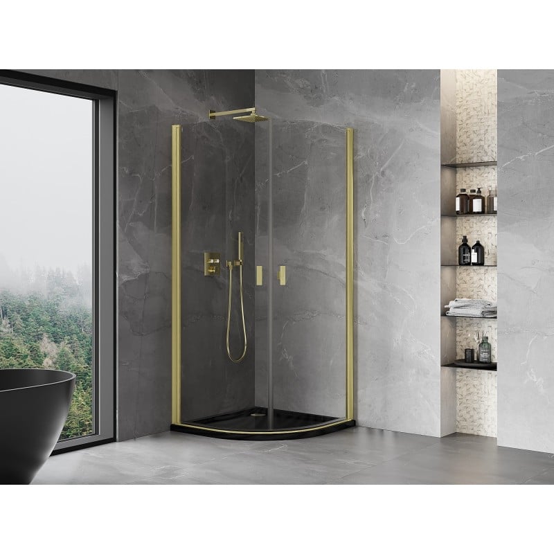 Mexen Mist semi-circular shower cubicle with hinged door 90 x 90 cm, transparent, brushed gold - 8A31-090-090-55-00