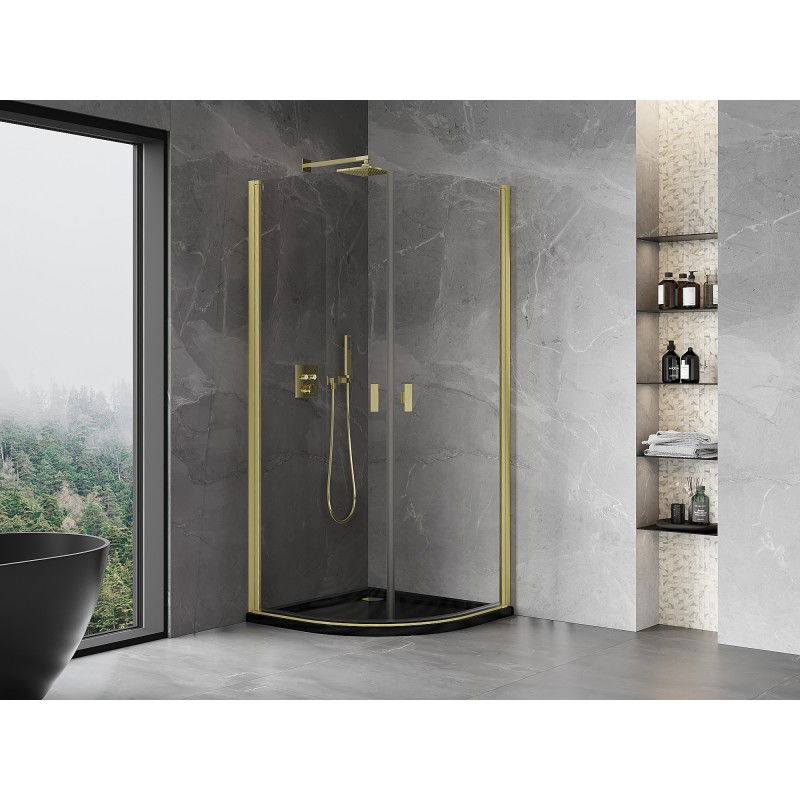 Mexen Mist semi-circular hinged shower enclosure 80 x 80 cm, transparent, brushed gold - 8A31-080-080-55-00