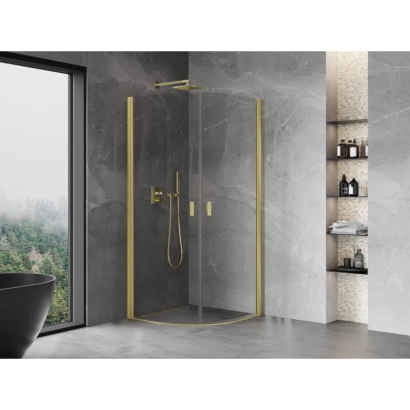 Mexen Mist semi-circular shower cubicle with hinged door 90 x 90 cm, transparent, brushed gold - 8A31-090-090-55-00