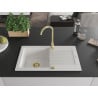 Mexen Pablo 1-compartment granite sink with a drip tray 752 x 436 mm, White, siphon Gold - 6510751010-20-G