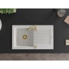 Mexen Pablo 1-compartment granite sink with a drip tray 752 x 436 mm, White, siphon Gold - 6510751010-20-G