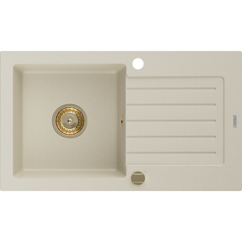 Mexen Pablo 1-bowl granite sink with drainer 752 x 436 mm, beige, gold siphon - 6510751010-69-G