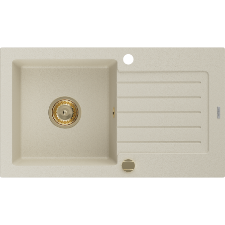 Mexen Pablo 1-bowl granite sink with drainer 752 x 436 mm, beige, gold siphon - 6510751010-69-G