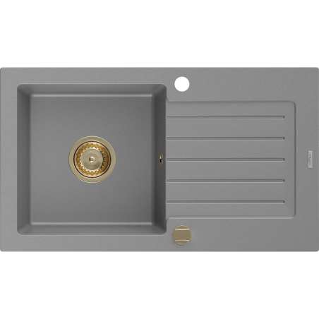 Mexen Pablo 1-compartment granite sink with a drip tray 752 x 436 mm, Grey, siphon Gold - 6510751010-71-G