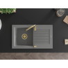 Mexen Pablo granite sink 1-bowl with drainer 752 x 436 mm, gray, gold siphon - 6510751010-71-G