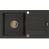 Mexen Pablo 1-compartment granite sink with a drip tray 752 x 436 mm, Black/Gold metallic, siphon Gold - 6510751010-75-G