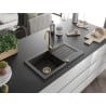 Mexen Pablo 1-bowl granite sink with drainer 752 x 436 mm, black/gold metallic, gold siphon - 6510751010-75-G