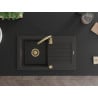 Mexen Pablo 1-bowl granite sink with drainer 752 x 436 mm, black/gold metallic, gold siphon - 6510751010-75-G