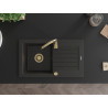 Mexen Pablo granite sink 1-bowl with drainer 752 x 436 mm, black/gold metallic, gold siphon - 6510751010-75-G