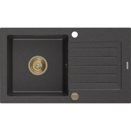 Mexen Pablo 1-compartment granite sink with a drip tray 752 x 436 mm, spotted black, siphon Gold - 6510751010-76-G