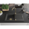 Mexen Pablo granite sink 1-bowl with drainer 752 x 436 mm, black speckled, golden siphon - 6510751010-76-G