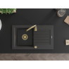 Mexen Pablo granite sink 1-bowl with drainer 752 x 436 mm, black speckled, golden siphon - 6510751010-76-G