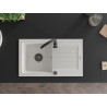 Mexen Pablo 1-bowl granite sink with drainer, 752 x 436 mm, white, black siphon - 6510751010-20-B