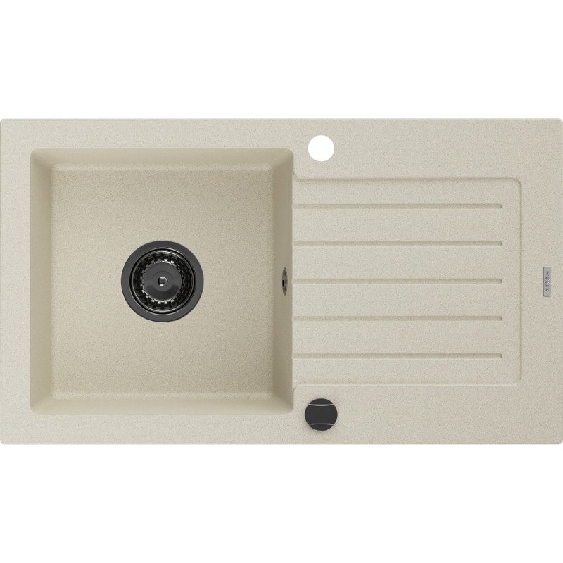 Mexen Pablo granite kitchen sink 1-bowl with drainer 752 x 436 mm, beige, black siphon - 6510751010-69-B