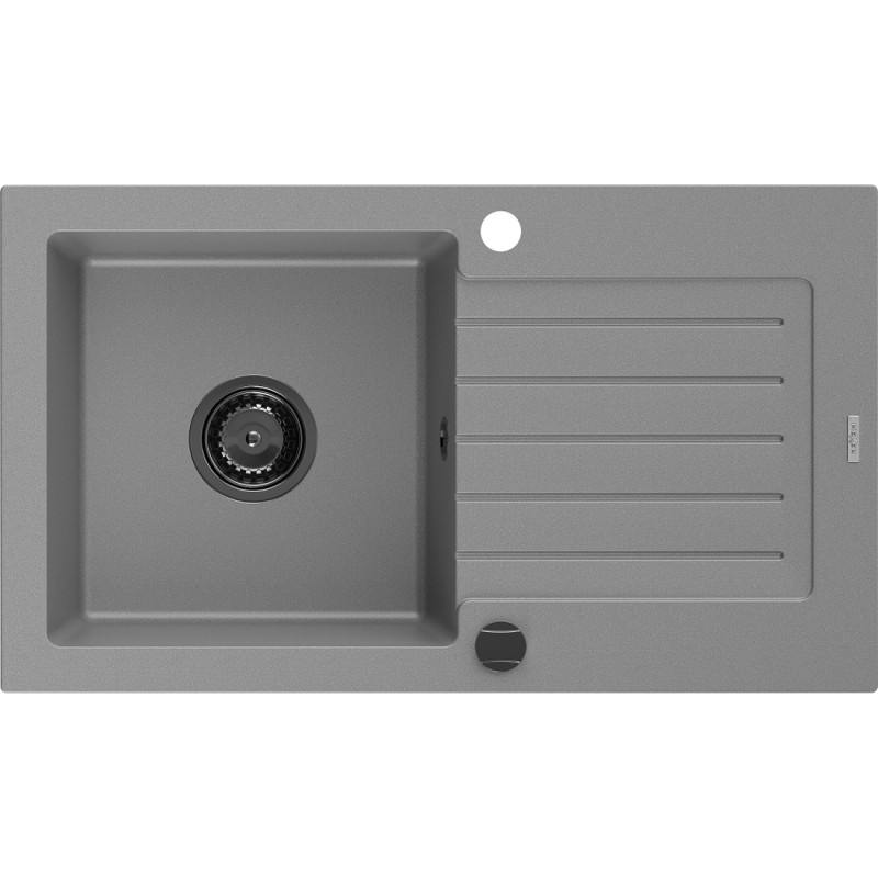 Mexen Pablo granite kitchen sink 1-bowl with drainer 752 x 436 mm, gray, black siphon - 6510751010-71-B