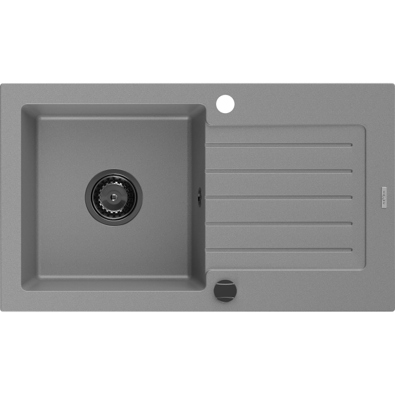 Mexen Pablo granite sink 1-bowl with drainer 752 x 436 mm, gray, black siphon - 6510751010-71-B