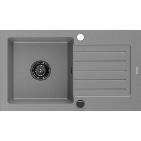 Mexen Pablo 1-bowl granite kitchen sink with drainer 752 x 436 mm, grey, black siphon - 6510751010-71-B