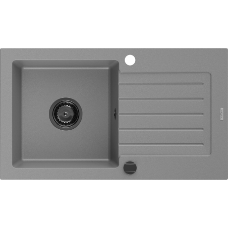 Mexen Pablo 1-compartment granite sink with a drip tray 752 x 436 mm, Grey, siphon Black - 6510751010-71-B