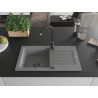 Mexen Pablo granite sink 1-bowl with drainer 752 x 436 mm, gray, black siphon - 6510751010-71-B