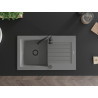 Mexen Pablo granite sink 1-bowl with drainer 752 x 436 mm, gray, black siphon - 6510751010-71-B