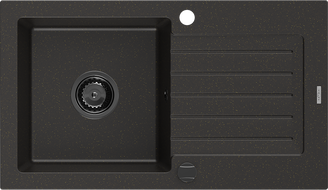 Mexen Pablo 1-compartment granite sink with a drip tray 752 x 436 mm, Black/Gold metallic, siphon Black - 6510751010-75-B