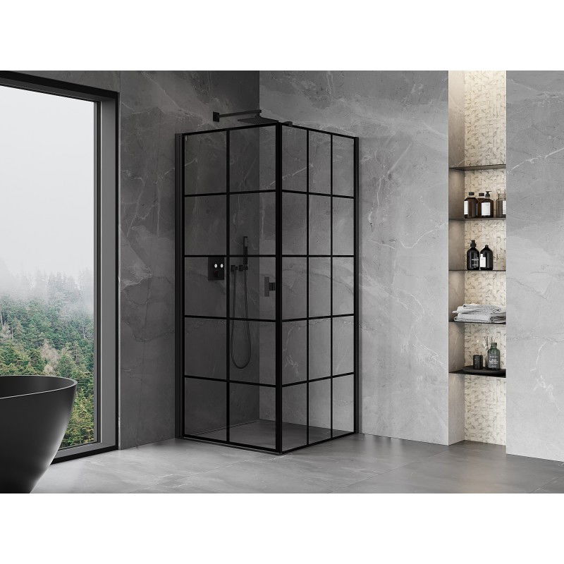 Mexen Mist-B left swing shower enclosure 70 x 70 cm, black grid, black - 8A2T-070-070-70-77-L